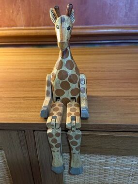 Vintage Wooden Giraffe Articulated Shelf Sitter Handcrafted